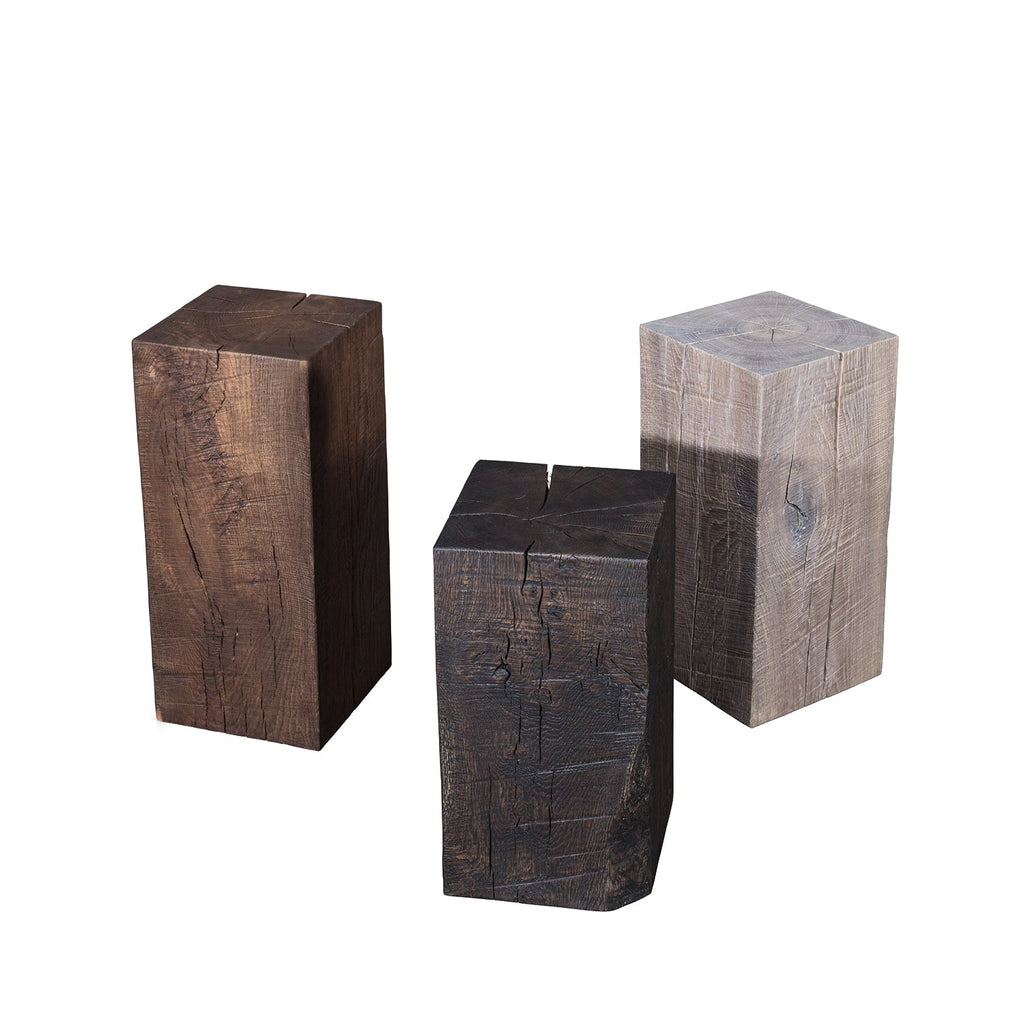 janua | sk 02 cube side table / stool | charred washed oak + gold tone 45cm