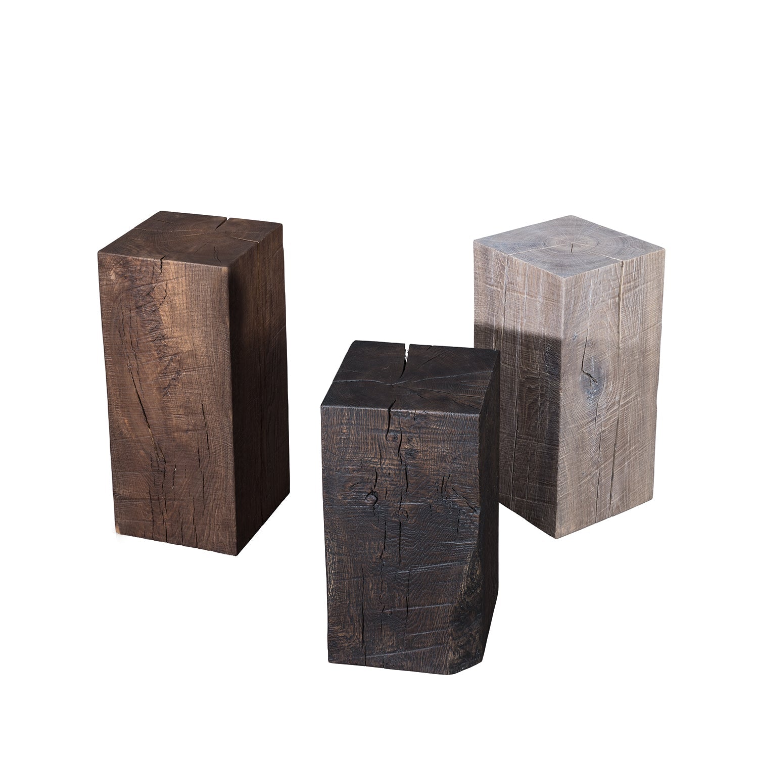 janua | sk 02 cube side table / stool | charred washed oak + gold tone 45cm