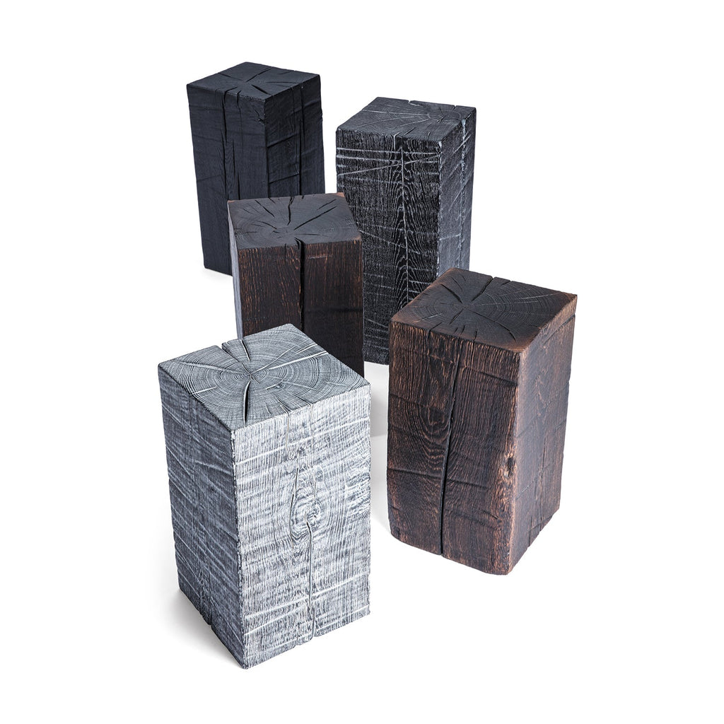 janua | sk 02 cube side table / stool | charred washed oak + gold tone 45cm