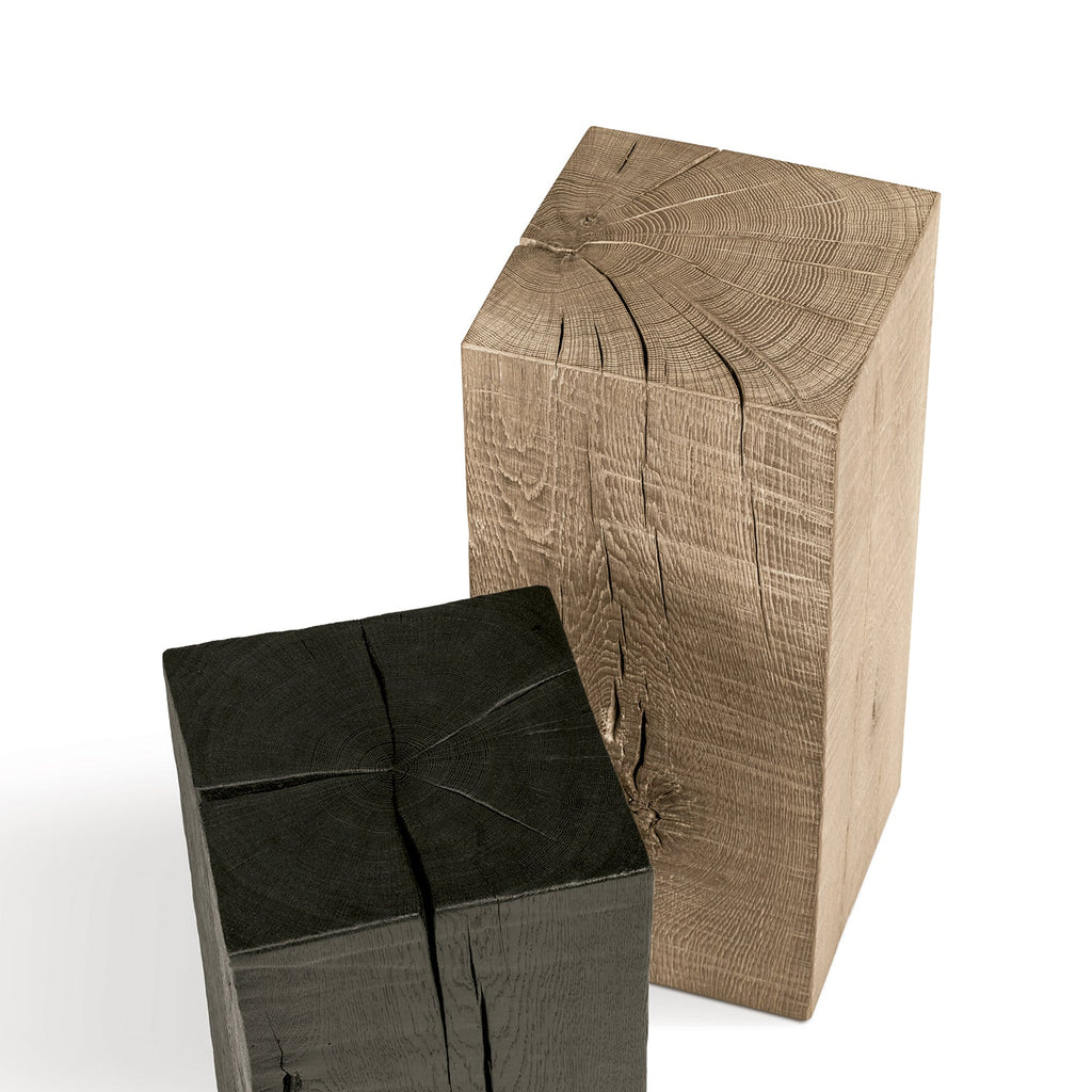 janua | sk 02 cube side table / stool | charred washed oak + gold tone 45cm