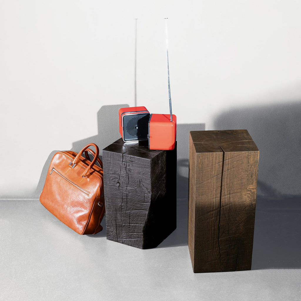 janua | sk 02 cube side table / stool | charred washed oak + gold tone 45cm