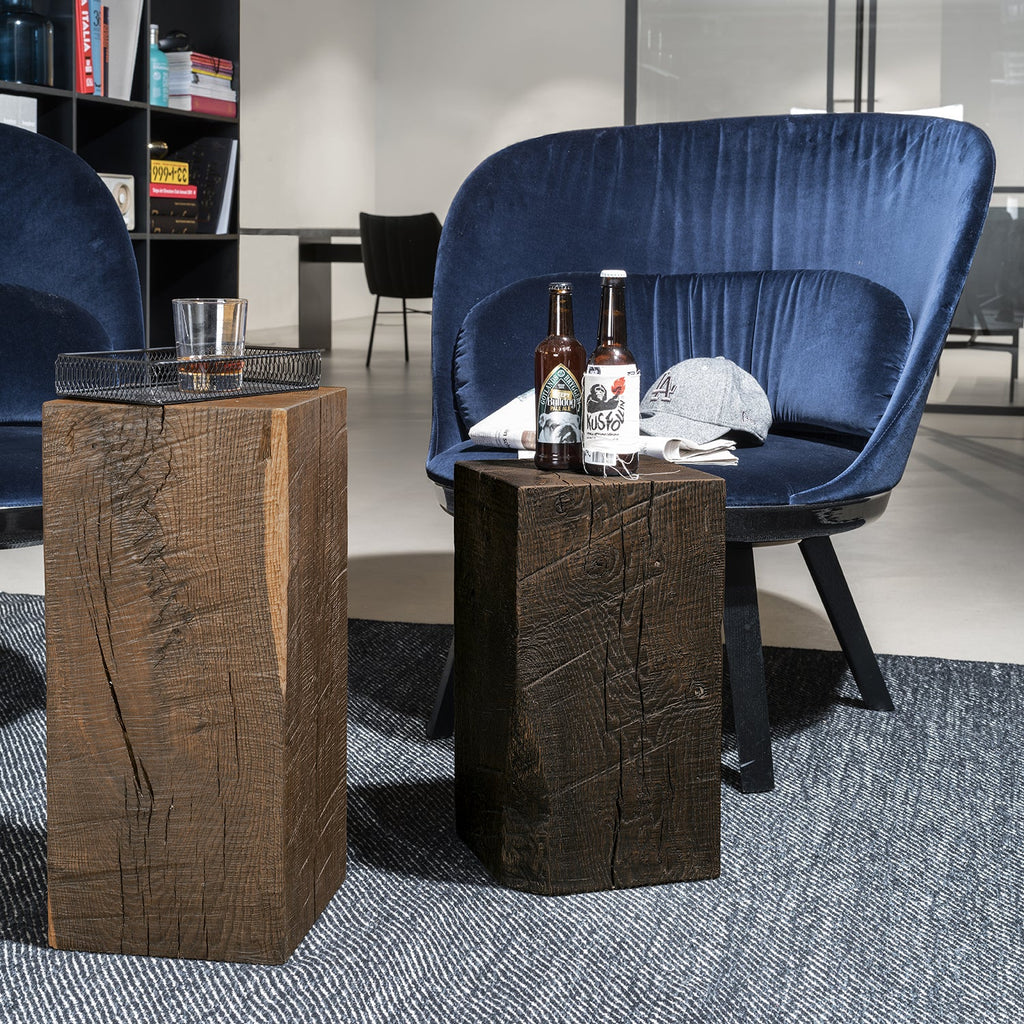 janua | sk 02 cube side table / stool | charred washed oak + gold tone 45cm