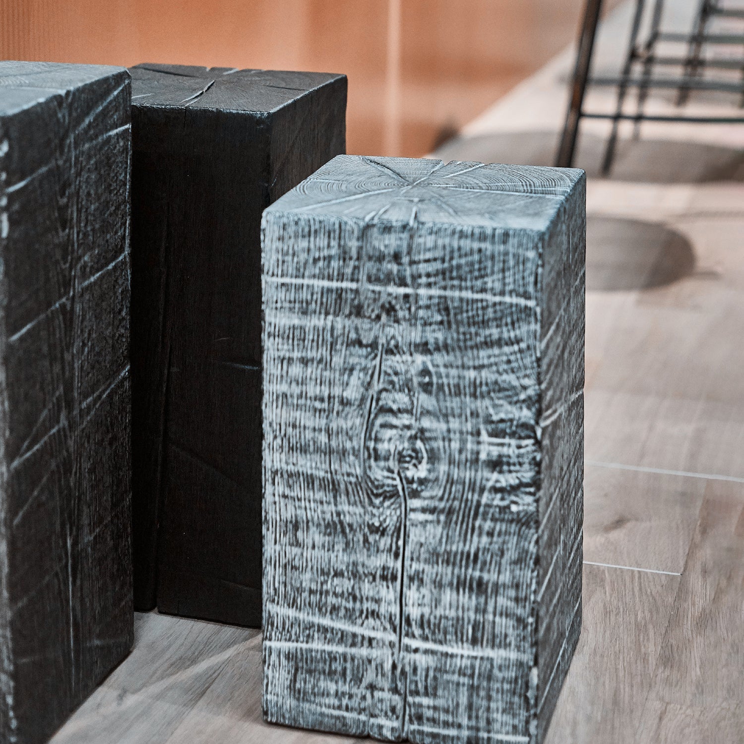 janua | sk 02 cube side table / stool | charred washed oak + gold tone 45cm