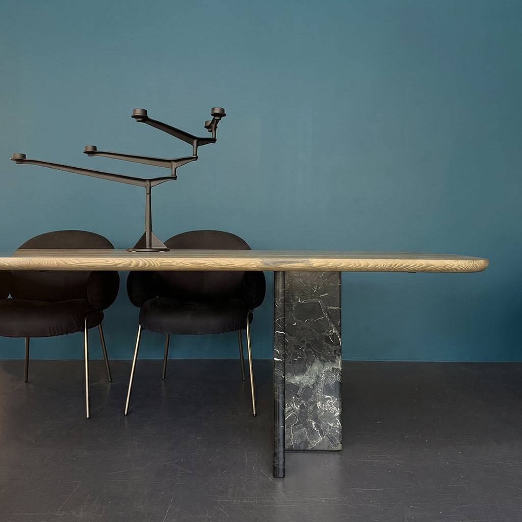 janua | BC17 t-rox dining table | top - soft rectangle schotten & hansen M1 | legs - verde lepanto stone | 280 x 100cm
