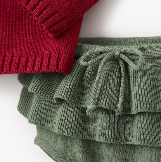 Red Santa Baby Ruffle Sleeve Sweater & Bloomer Set