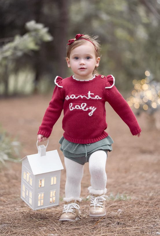 Red Santa Baby Ruffle Sleeve Sweater & Bloomer Set