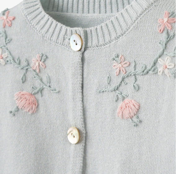 Aqua Short Sleeve Embroidered Baby Cardigan